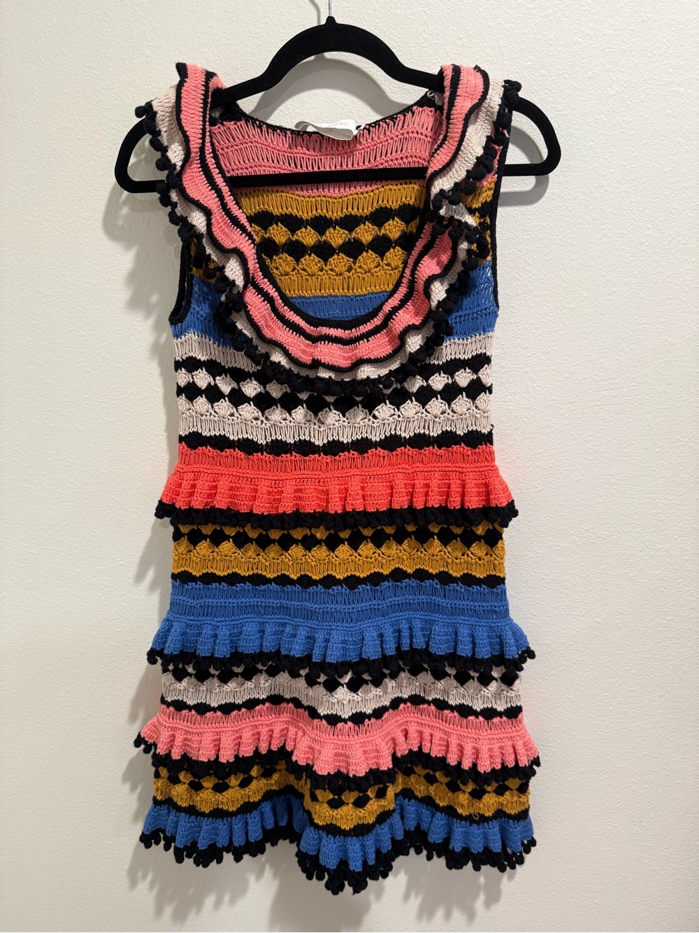 Zimmermann Tiggy Crochet Tiered Ruffle Mini Dress Size 2 US 8 M